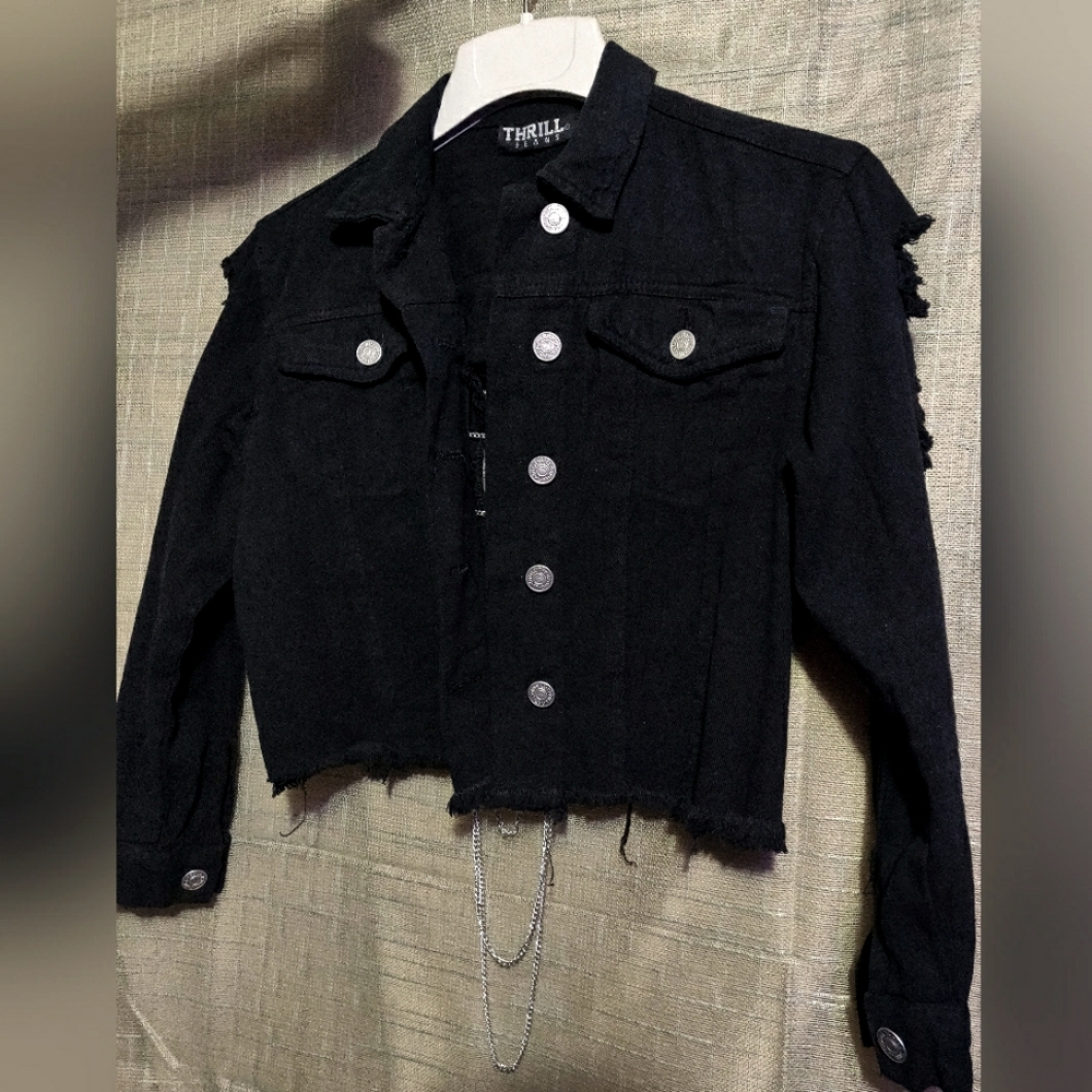 Thrill Black Denim Jacket With Chains - image 3